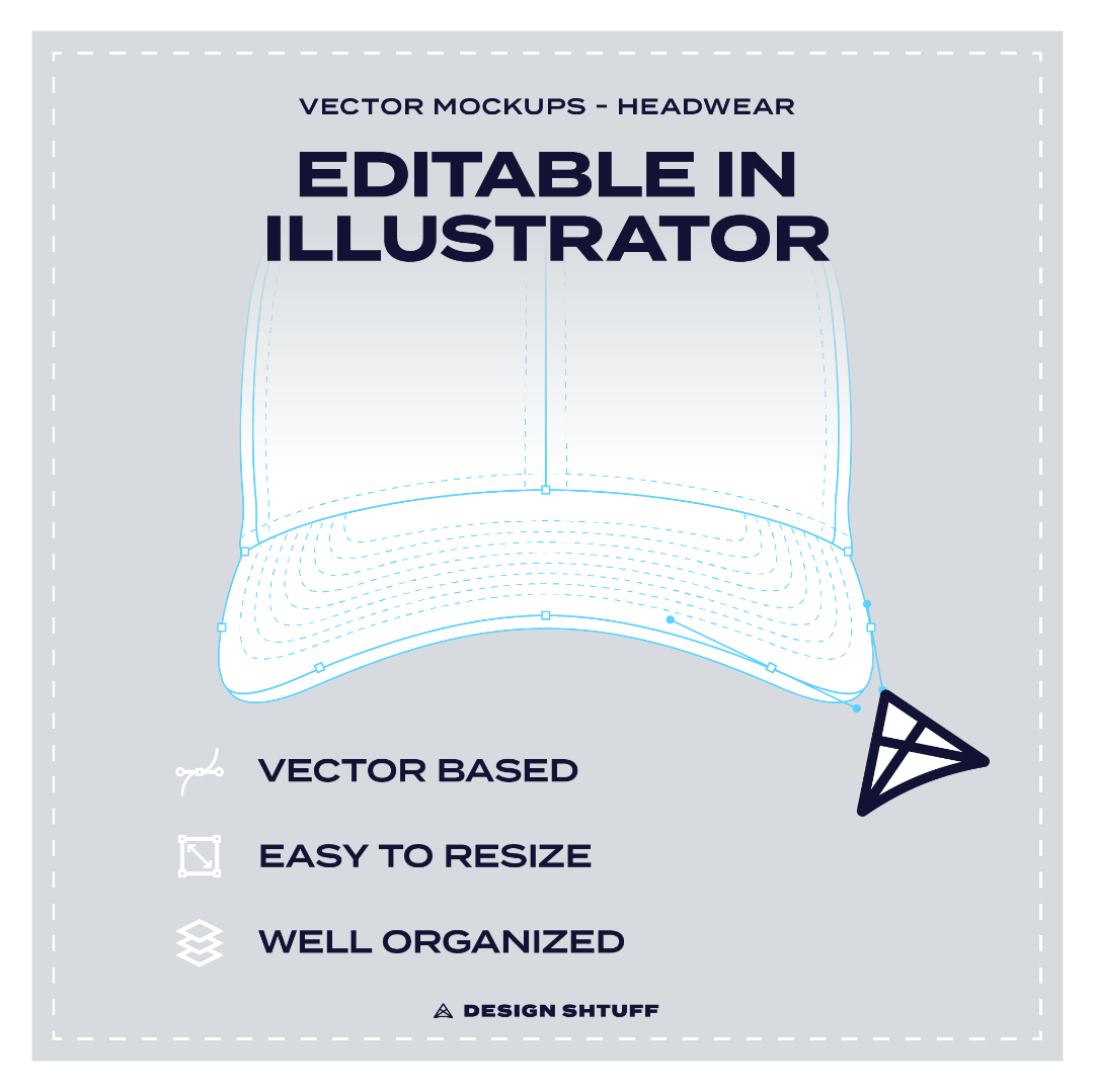 6-Panel Flexfit Hat Vector Mockup - Editable in Adobe Illustrated