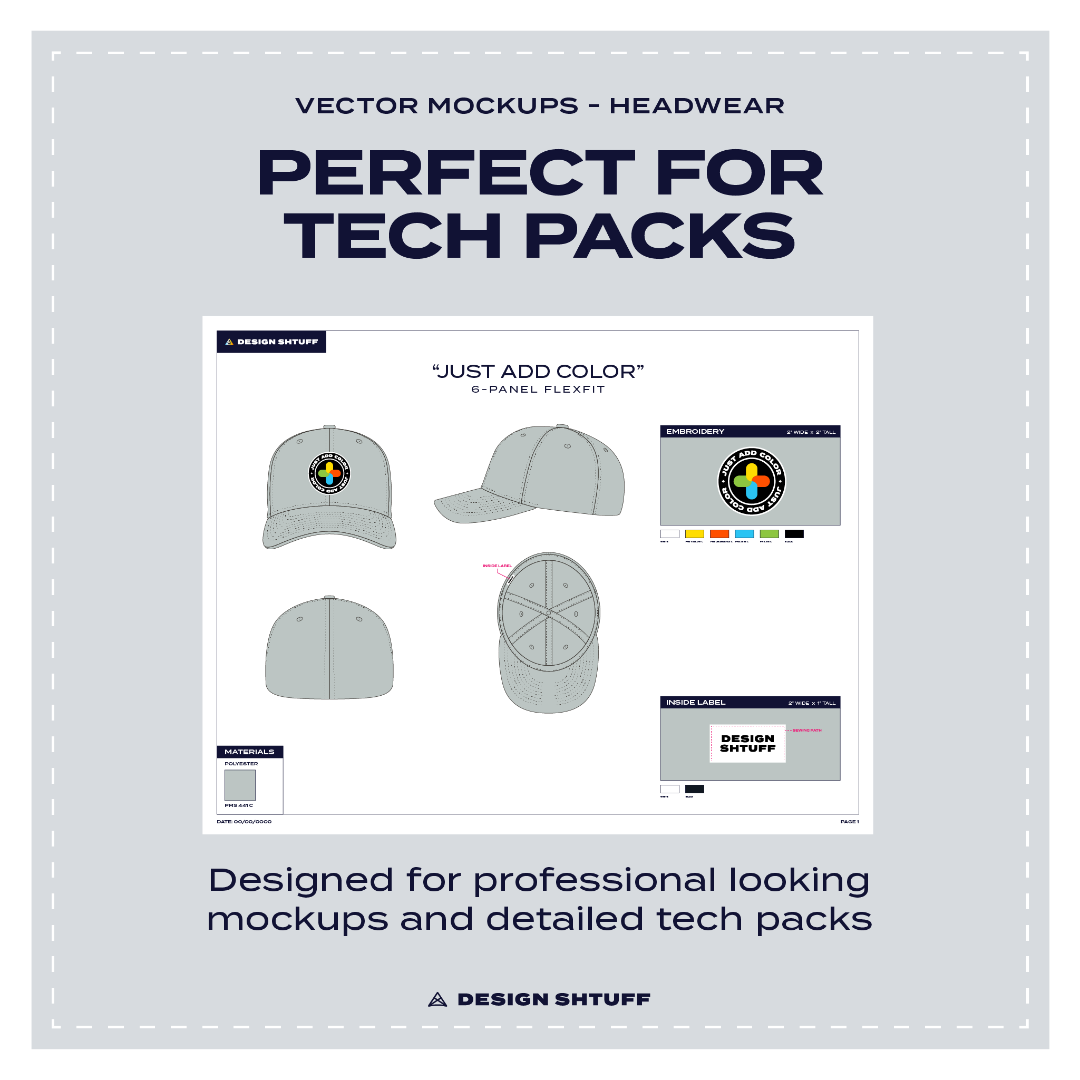 6-Panel Flexfit Hat Vector Mockup - Perfect for tech packs