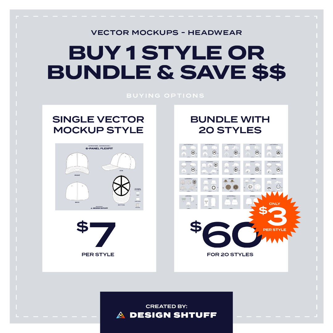 6-Panel Flexfit Hat Vector Mockup - Buy 1 style or bundle & save $$