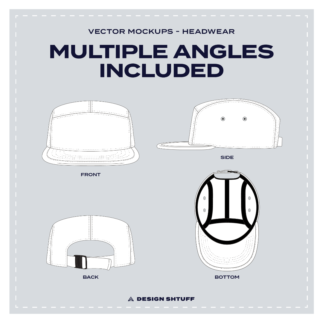 Camper Clipback Hat Vector Mockup - Multiple angles included