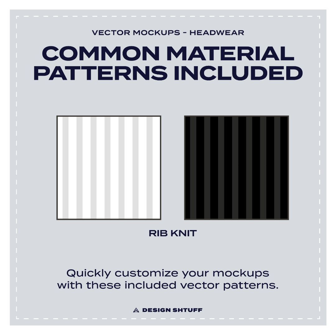 Ski Mask Beanie Vector Mockup - Common material patterns included
