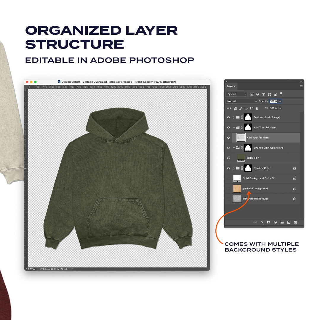 Organized layer structure, editable in Adobe Photoshop