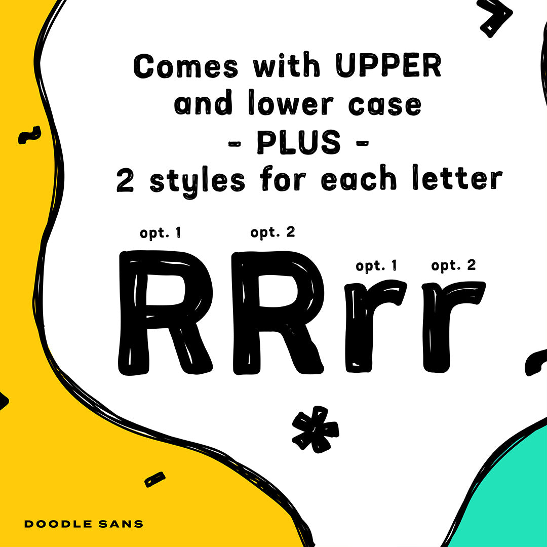 Comes with upper and lower case + 2 variations for each letter