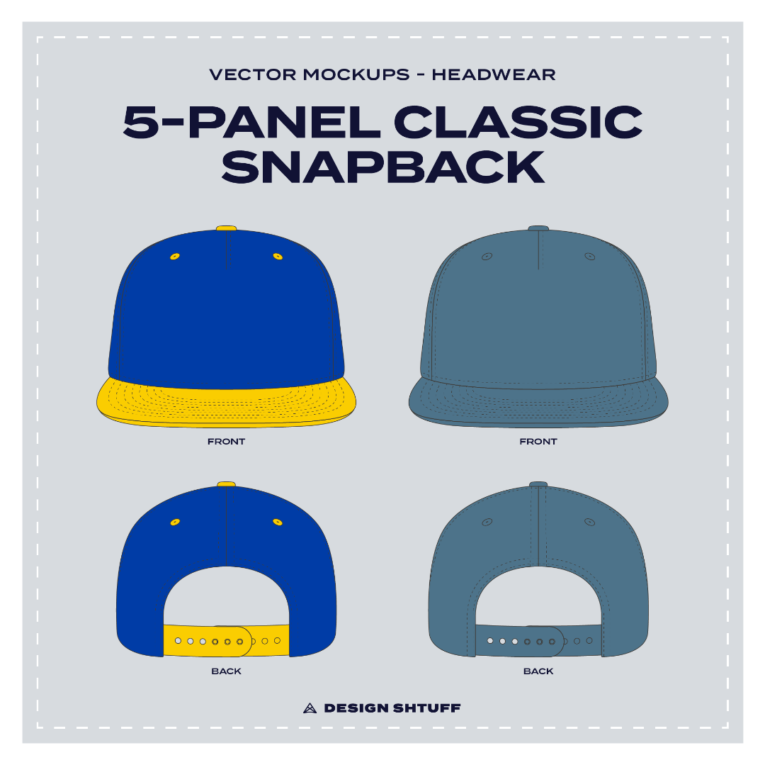 5-Panel Classic Snapback Hat Vector Headwear Mockup