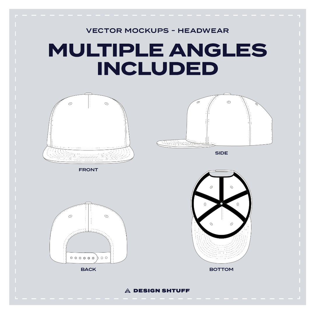 5-Panel Classic Snapback Hat Vector Mockup - Multiple angles included