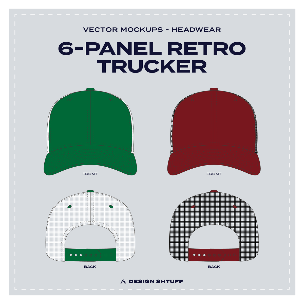 6-Panel Retro Trucker Vector Mockup