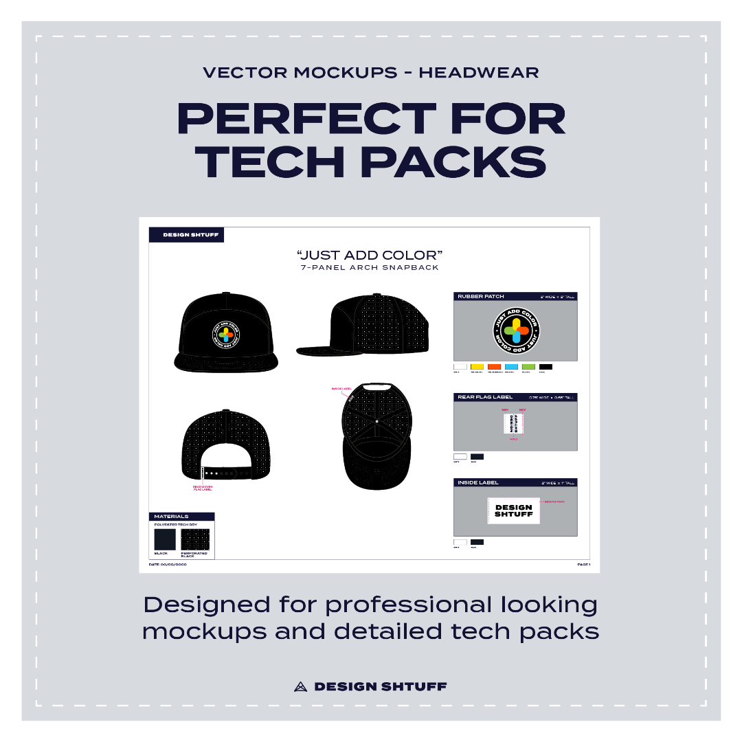 7-Panel Arch Snapback Hat Vector Mockup - Perfect for tech packs