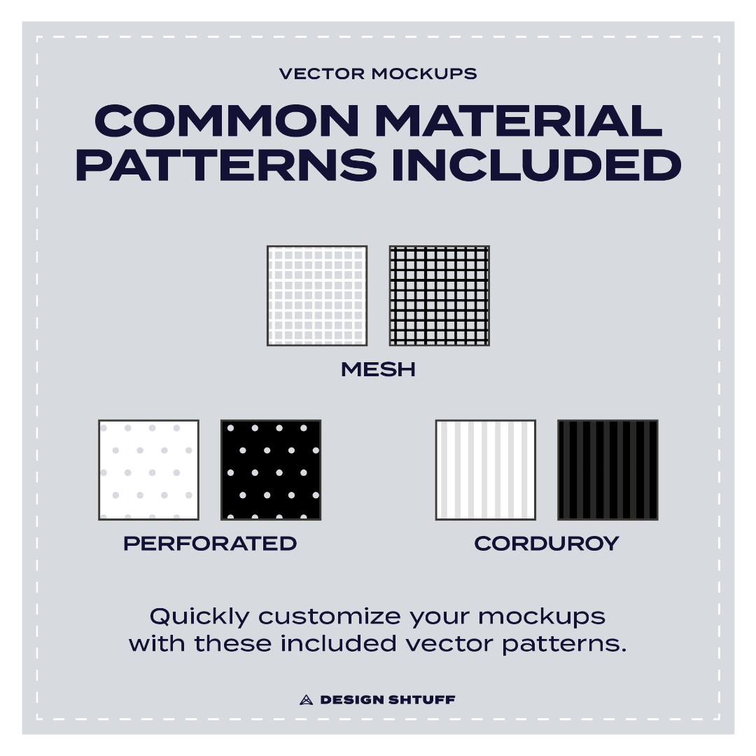 Headwear Vector Mockup Bundle- Common material patterns included