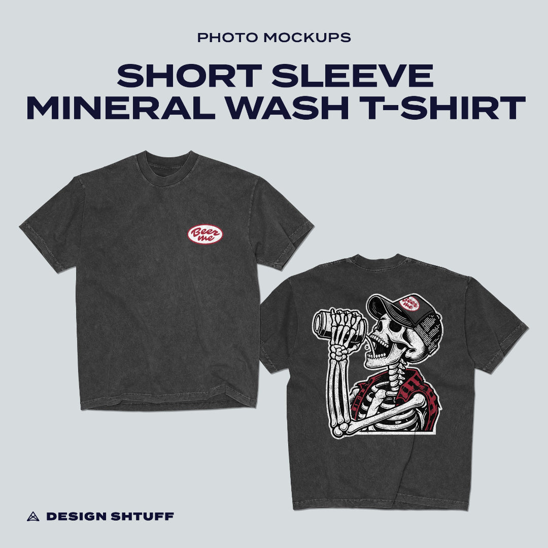 Front and Back cover image that reads: Short Sleeve Mineral Wash T-Shirt Photo Mockups