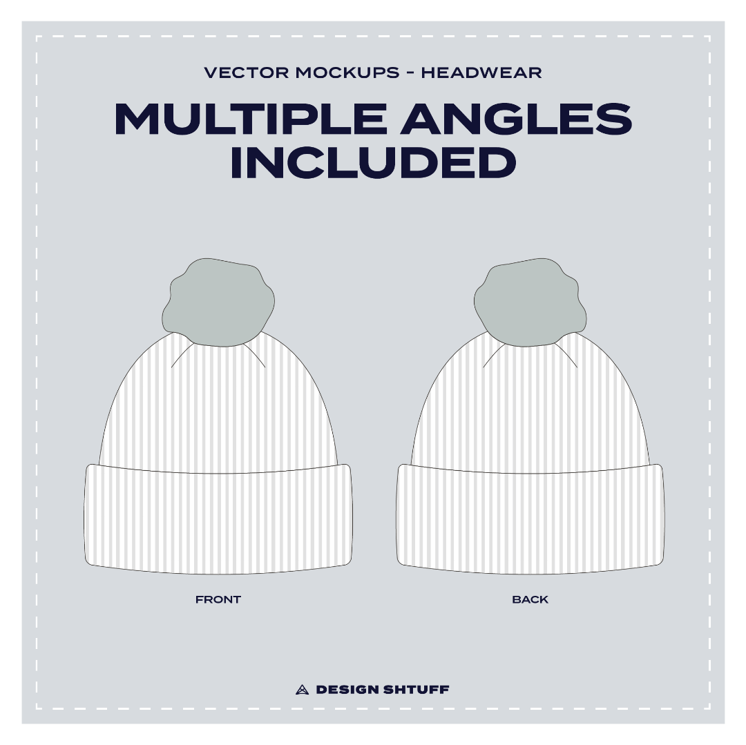 Cuffed Pom Pom Beanie Vector Mockup - Multiple angles included