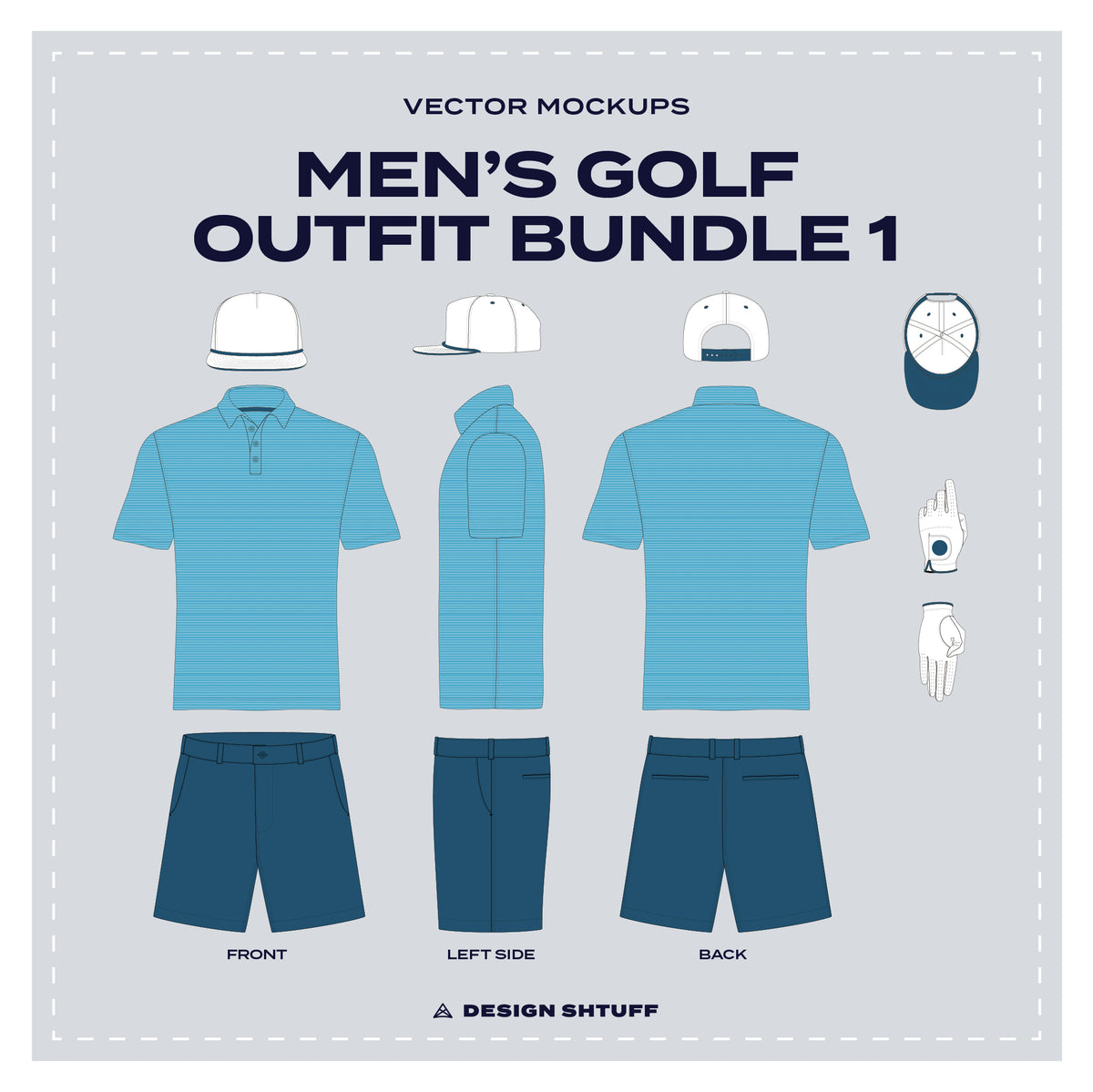 Men's Golf Outfit Vector Mockup Bundle 1 