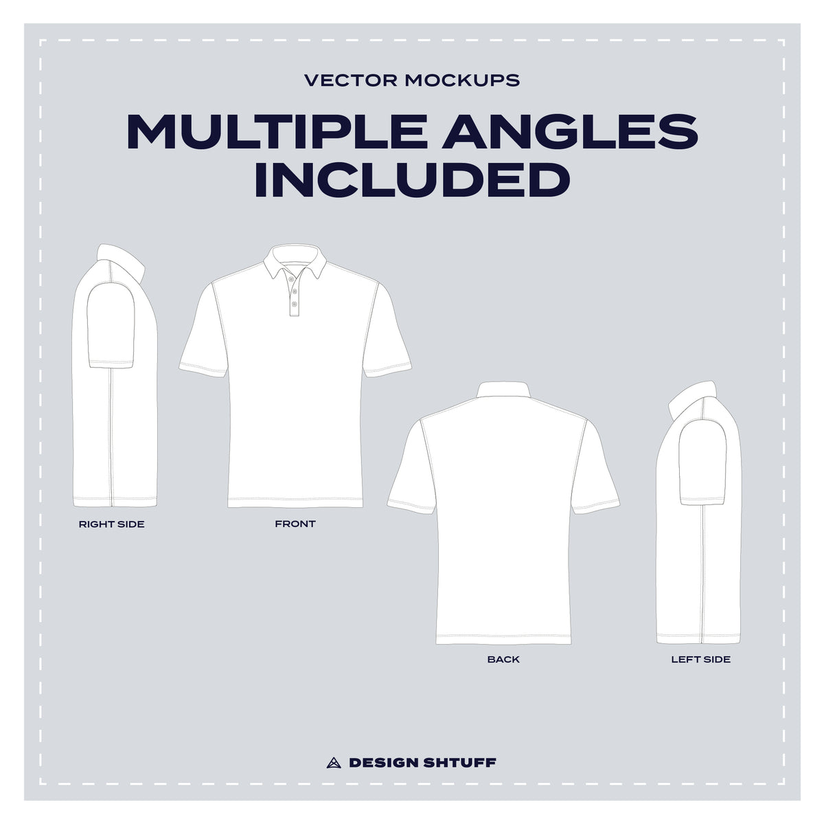 Men's Golf Polo Vector Mockup - Multiple Angles Included