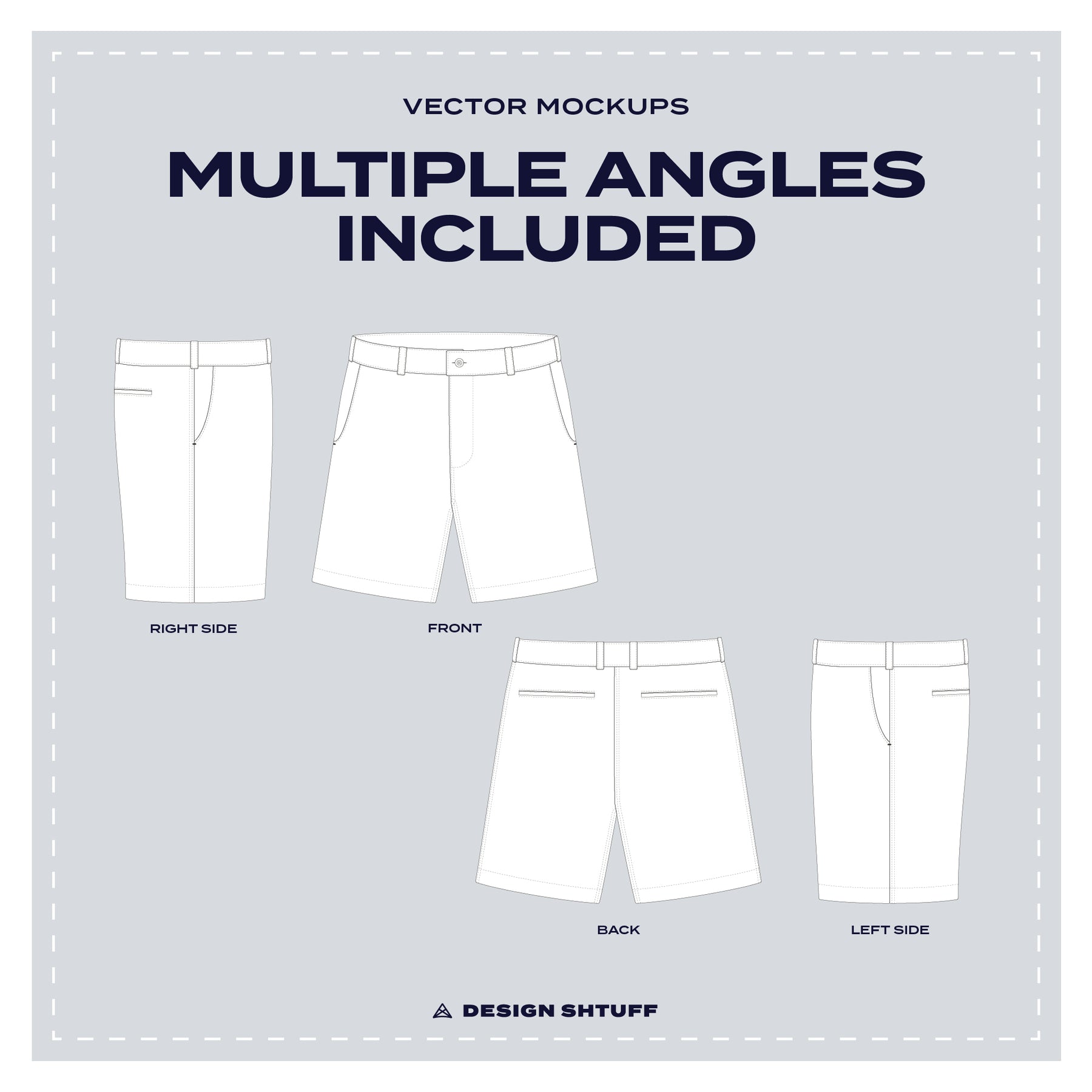 Men's Golf Shorts Vector Mockup - Multiple Angles Included