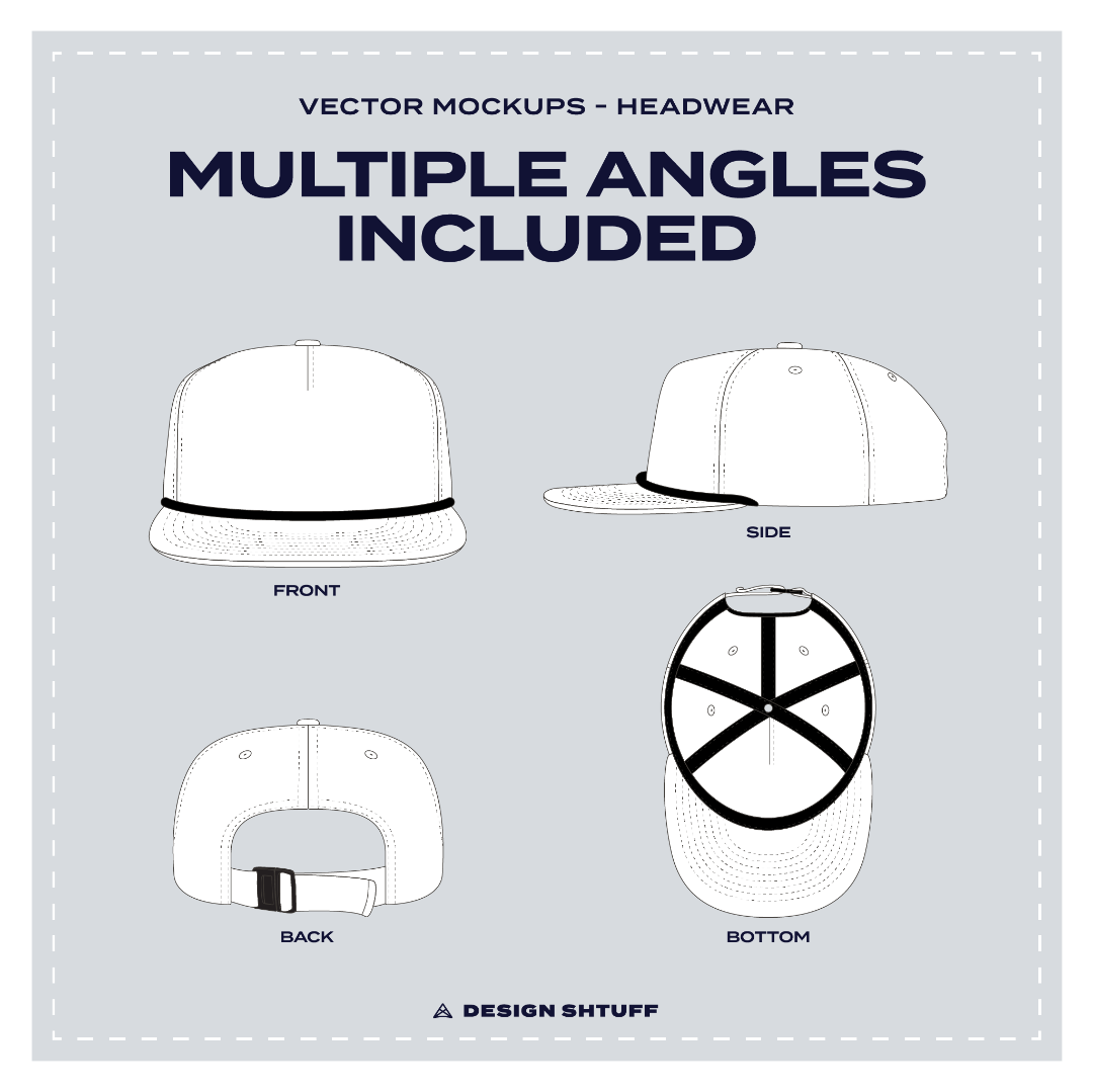 Unstructured Rope Clipback Hat Vector Mockup - Multiple angles included