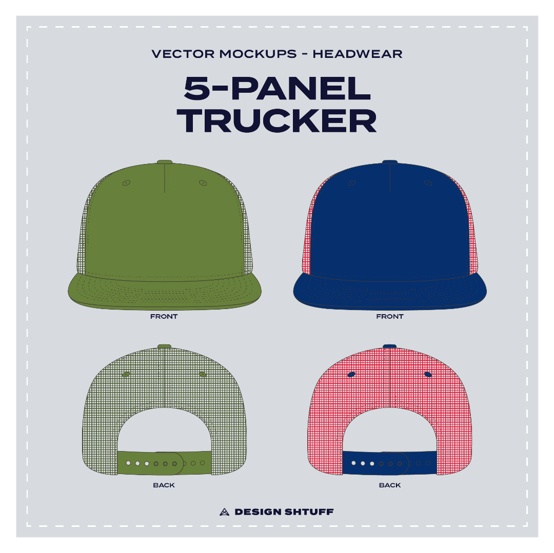 5-Panel Trucker Hat Vector Headwear Mockup
