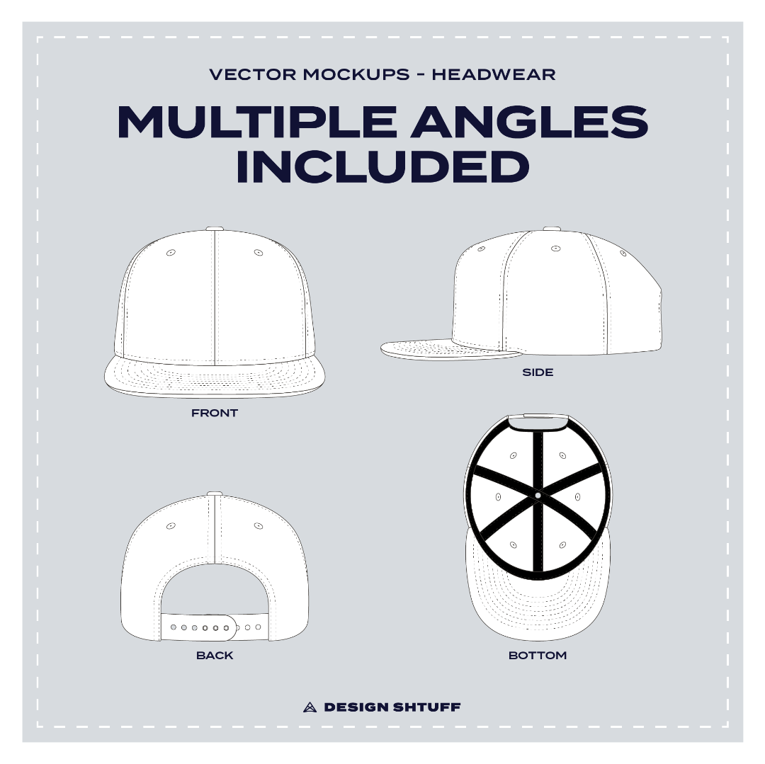 6-Panel Classic Snapback Hat Vector Mockup - Multiple angles included