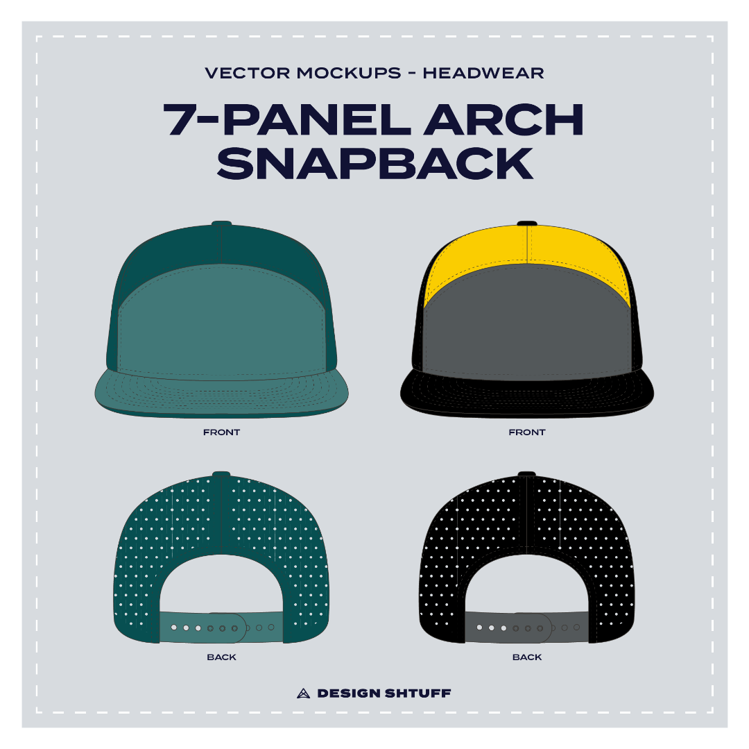 7-Panel Arch Snapback Hat Vector Headwear Mockup