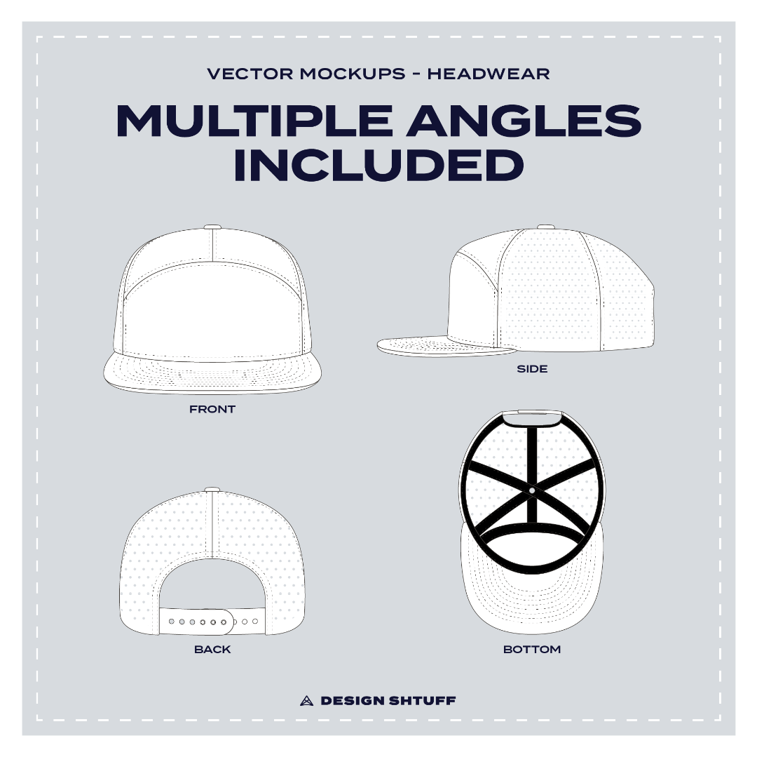 7-Panel Arch Snapback Hat Vector Mockup - Multiple angles included