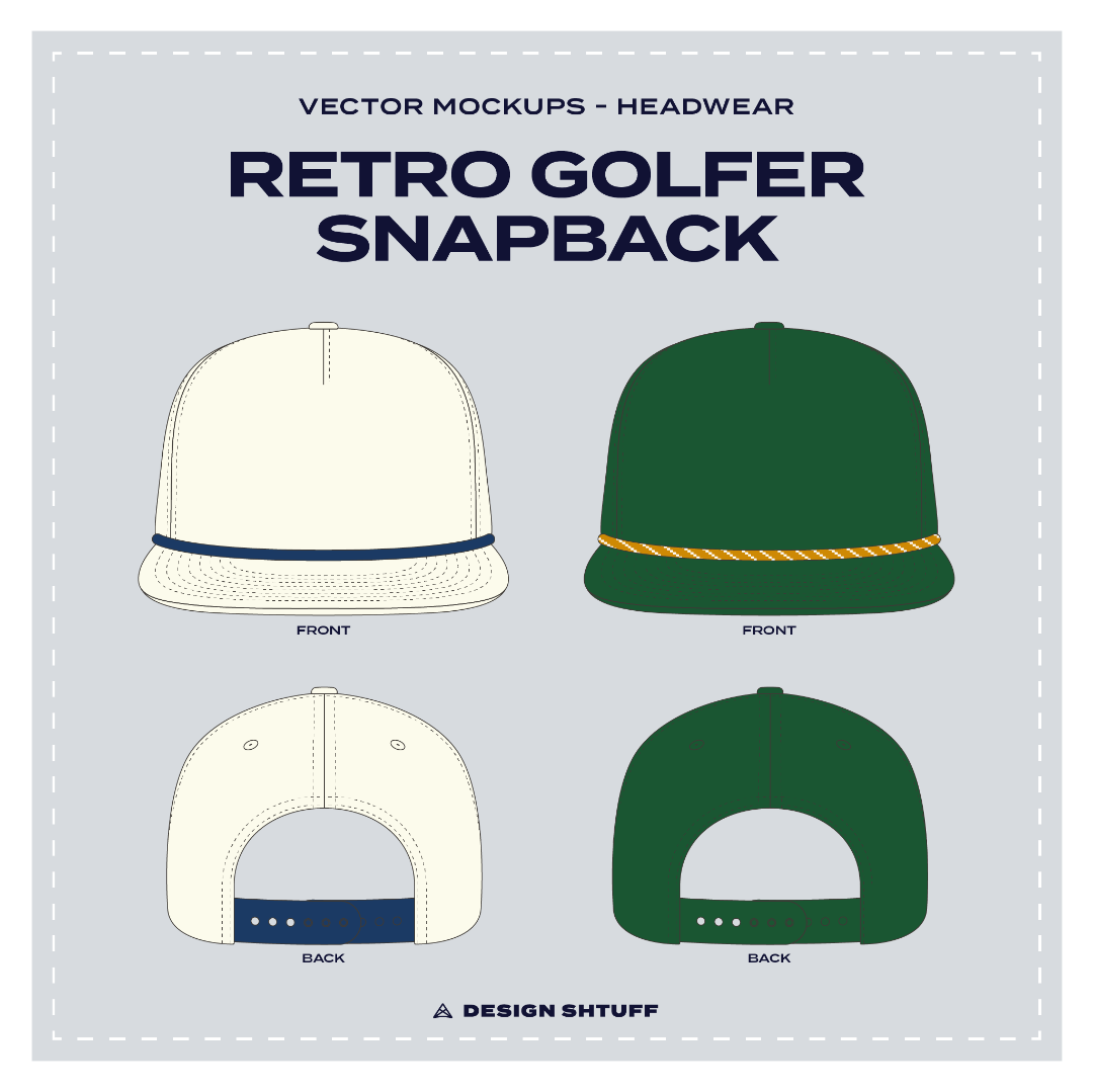 Retro Golfer Snapback Hat Vector Headwear Mockup
